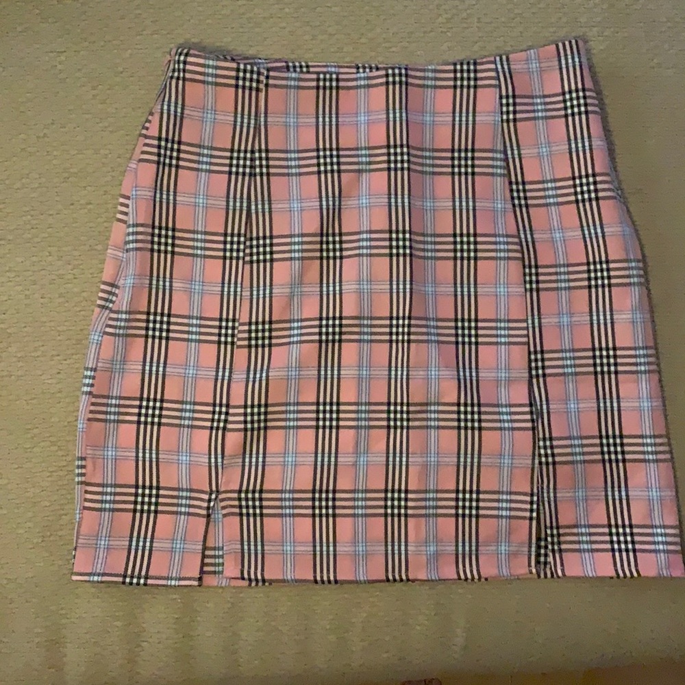 Pink plaid skirt